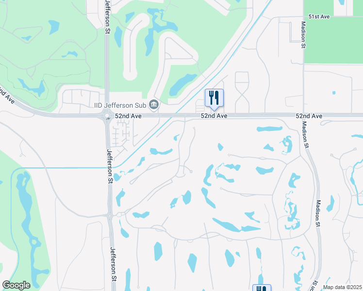 map of restaurants, bars, coffee shops, grocery stores, and more near 52265 Via Castile in La Quinta