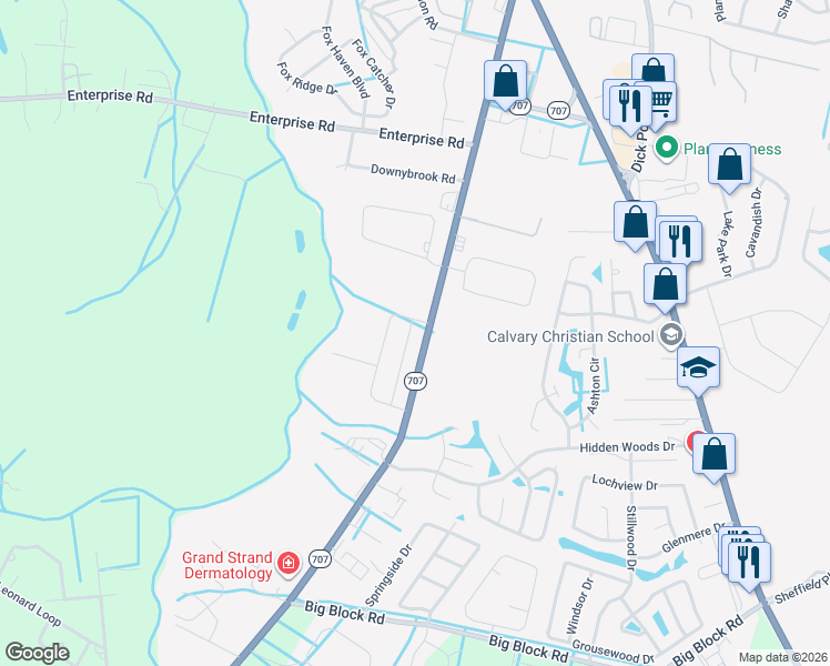 map of restaurants, bars, coffee shops, grocery stores, and more near 6812 South Carolina 707 in Myrtle Beach