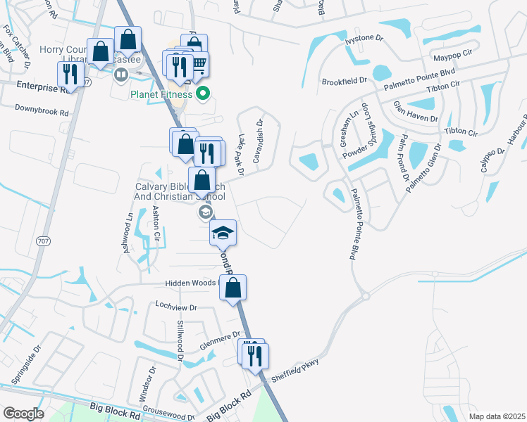 map of restaurants, bars, coffee shops, grocery stores, and more near 3050 Sayebrook Drive in Myrtle Beach