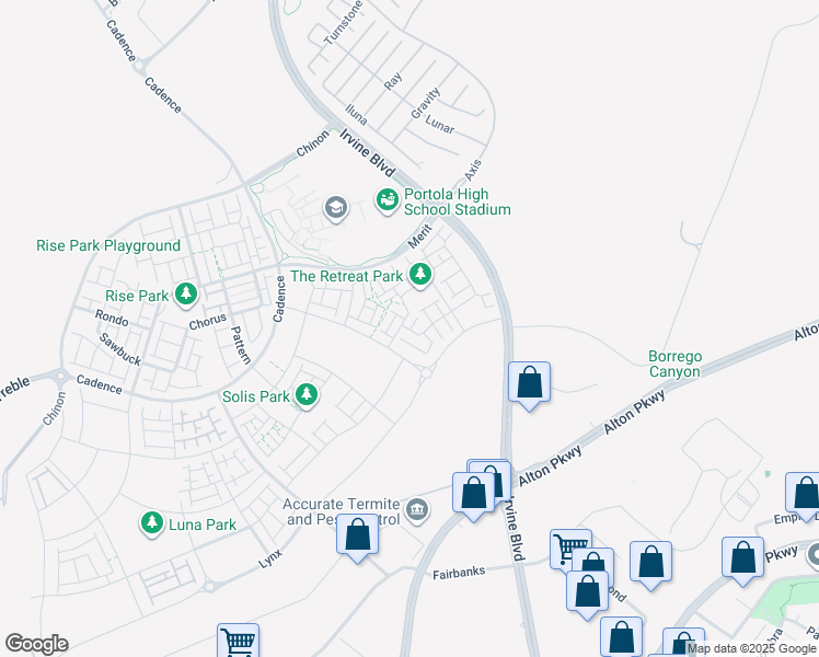 map of restaurants, bars, coffee shops, grocery stores, and more near C Street in Irvine