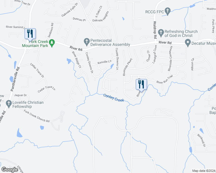 map of restaurants, bars, coffee shops, grocery stores, and more near 3842 Laurenhill Lane in Decatur