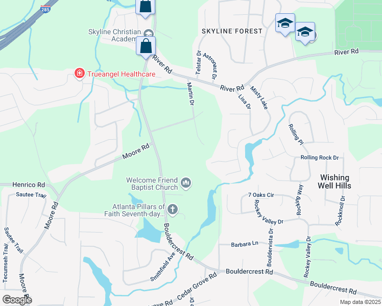 map of restaurants, bars, coffee shops, grocery stores, and more near 3871 Martin Drive in Ellenwood