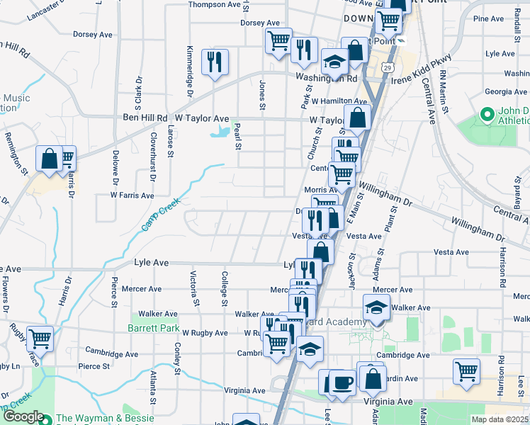 map of restaurants, bars, coffee shops, grocery stores, and more near 1827 Dunlap Avenue in East Point
