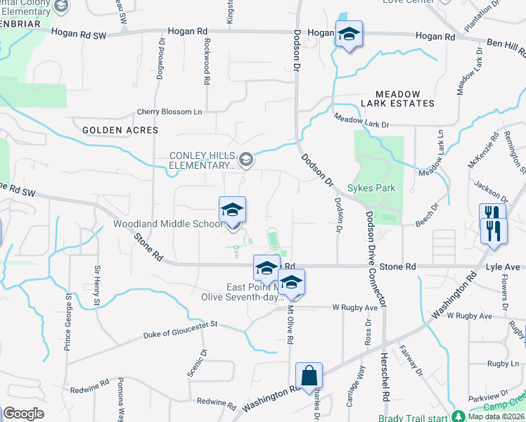 map of restaurants, bars, coffee shops, grocery stores, and more near 3195 Flamingo Drive in East Point