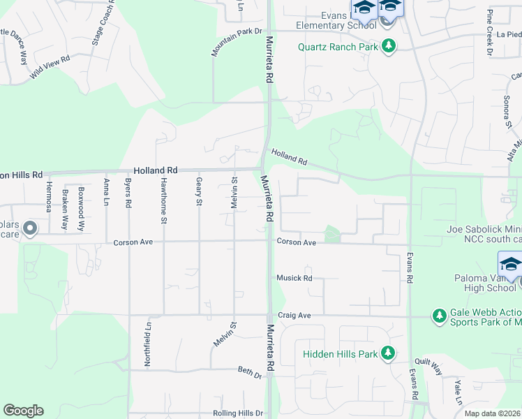 map of restaurants, bars, coffee shops, grocery stores, and more near 31135 Murrieta Road in Menifee