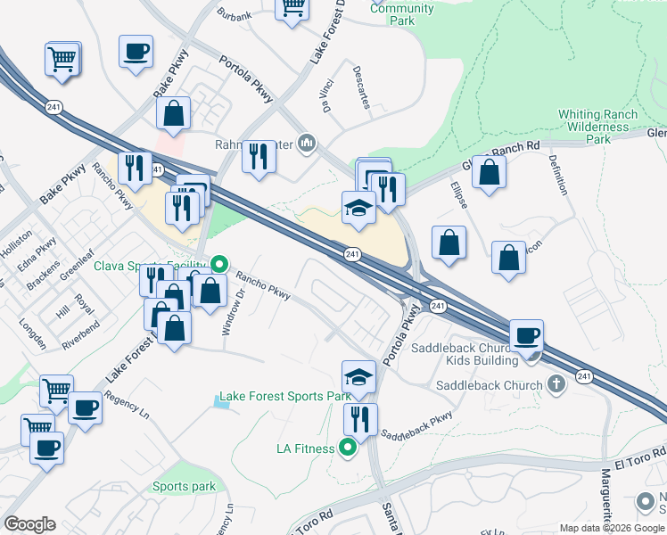 map of restaurants, bars, coffee shops, grocery stores, and more near 305 Pinnacle Drive in Lake Forest