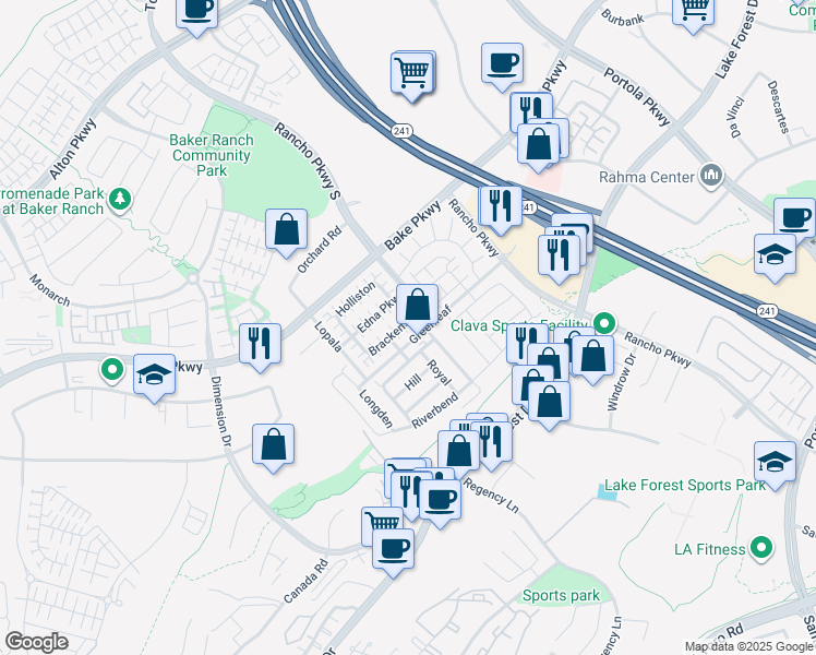 map of restaurants, bars, coffee shops, grocery stores, and more near 310 Brackens in Lake Forest