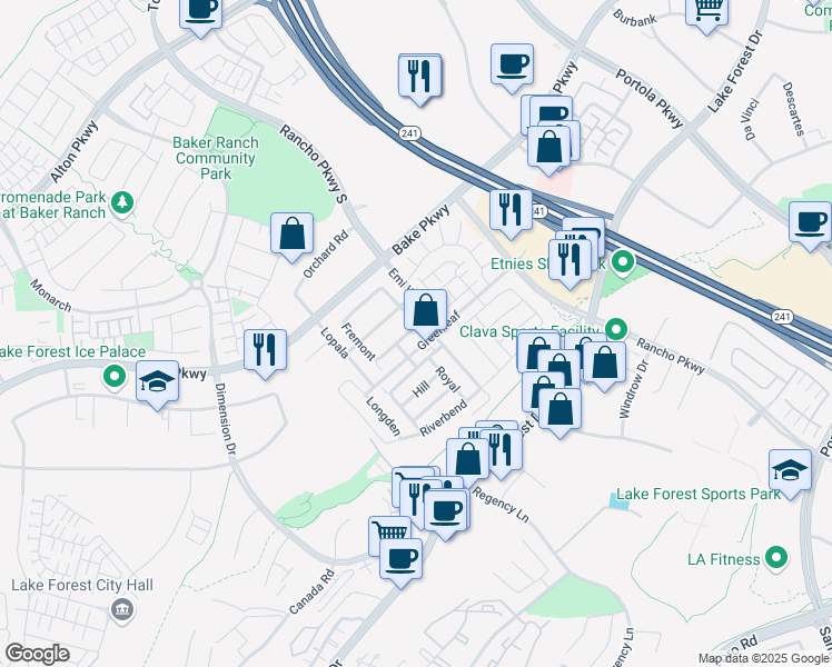 map of restaurants, bars, coffee shops, grocery stores, and more near 310 Brackens in Lake Forest