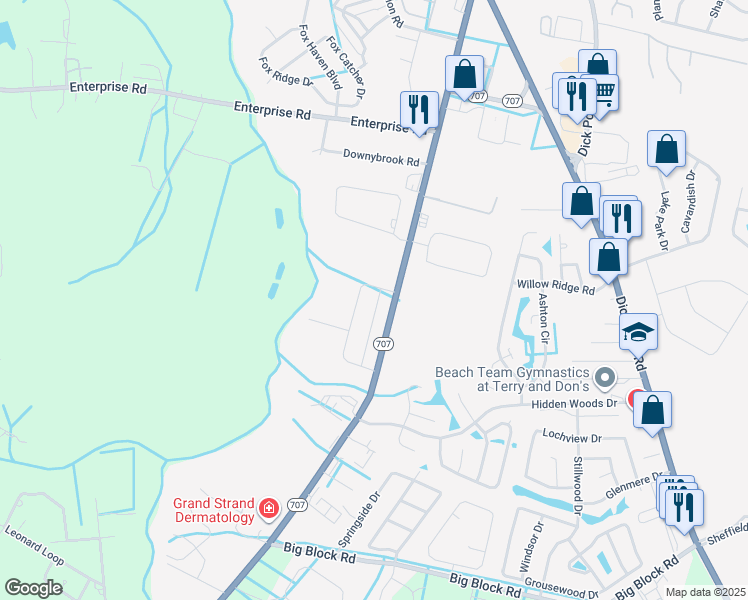 map of restaurants, bars, coffee shops, grocery stores, and more near 6812 South Carolina 707 in Myrtle Beach