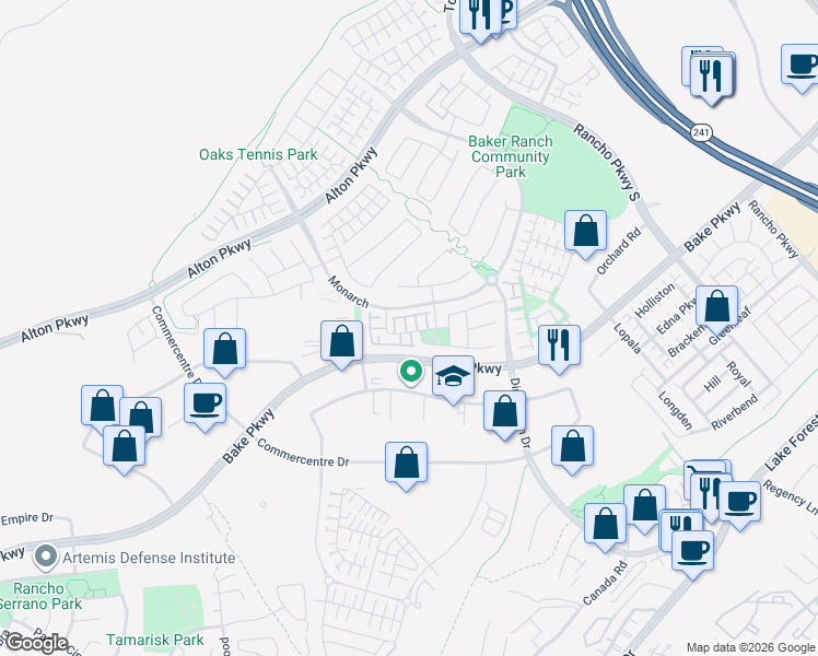 map of restaurants, bars, coffee shops, grocery stores, and more near 51 Clover in Lake Forest