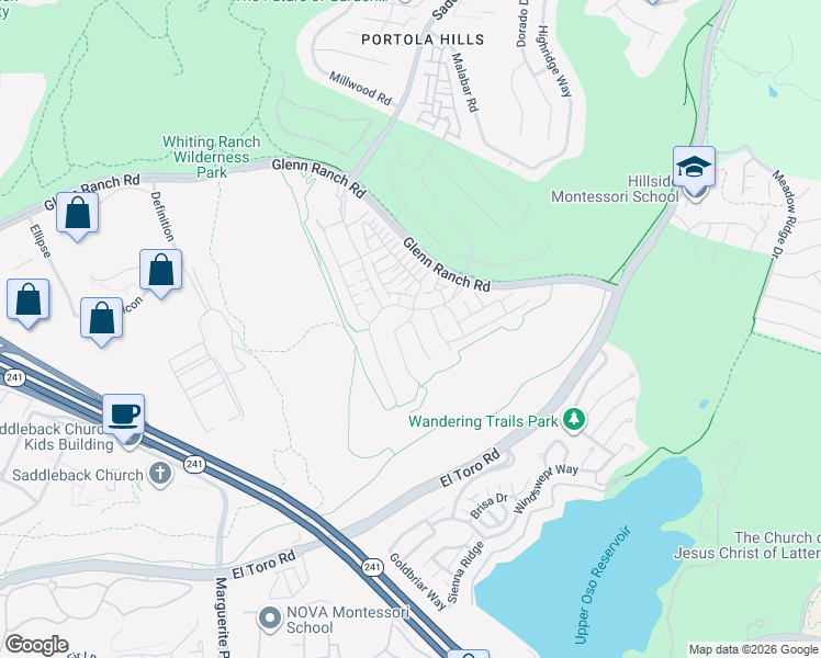 map of restaurants, bars, coffee shops, grocery stores, and more near 1601 Sonora Creek Lane in Lake Forest