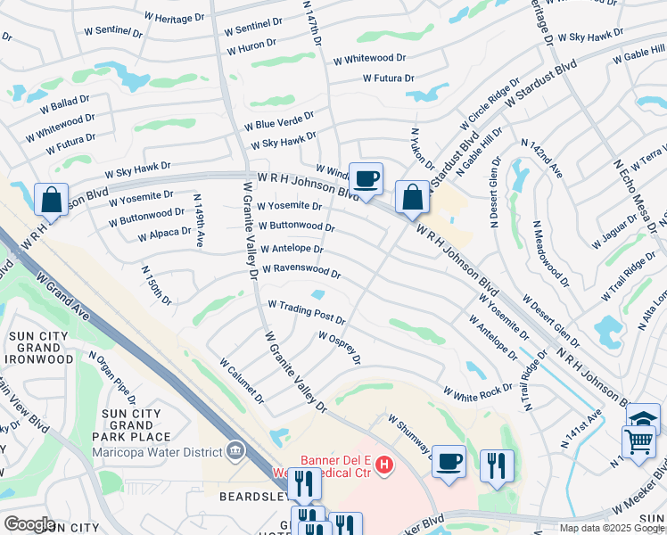 map of restaurants, bars, coffee shops, grocery stores, and more near 14660 West Ravenswood Drive in Sun City West