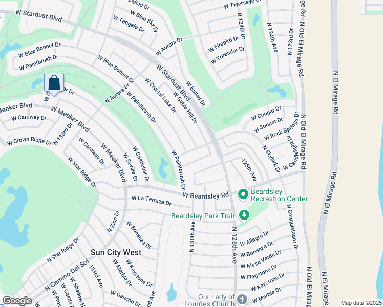 map of restaurants, bars, coffee shops, grocery stores, and more near 20419 North Skylark Drive in Sun City West