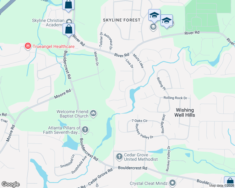 map of restaurants, bars, coffee shops, grocery stores, and more near 2153 Brentwood Cove in Ellenwood