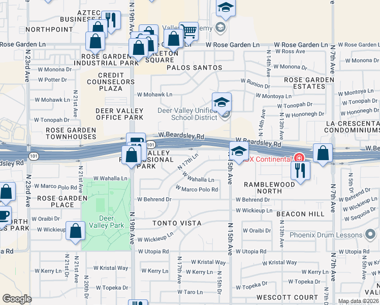 map of restaurants, bars, coffee shops, grocery stores, and more near 1748 West Menadota Drive in Phoenix