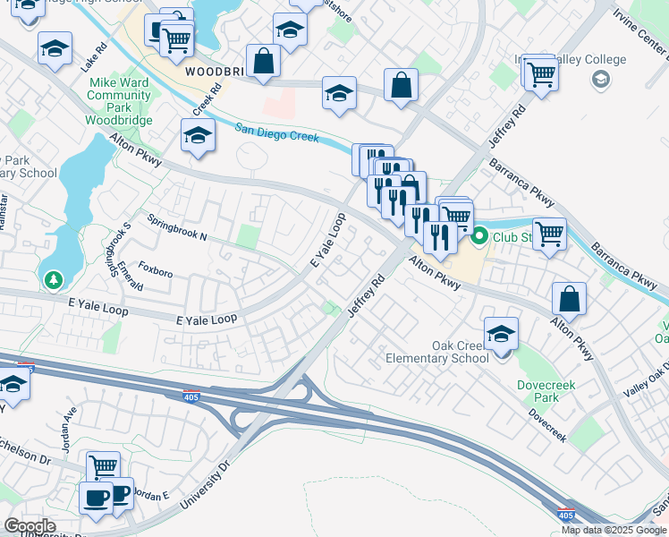 map of restaurants, bars, coffee shops, grocery stores, and more near 346 Knollglen in Irvine