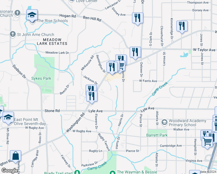 map of restaurants, bars, coffee shops, grocery stores, and more near 3164 Chateau Boulevard in Atlanta