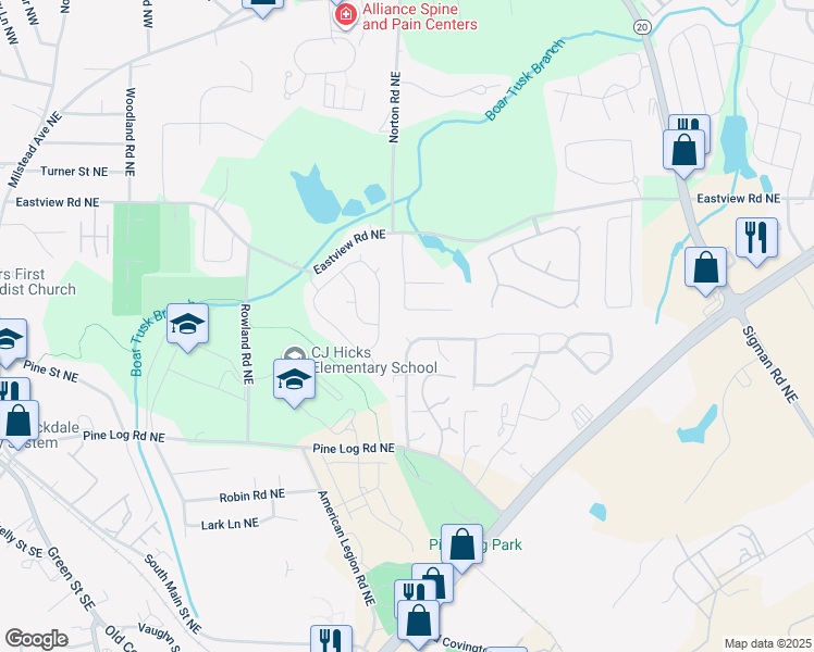 map of restaurants, bars, coffee shops, grocery stores, and more near 898 Little Bear Cove Northeast in Conyers