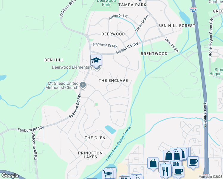 map of restaurants, bars, coffee shops, grocery stores, and more near 3109 Dawson Lane Southwest in Atlanta