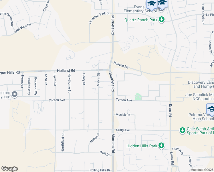 map of restaurants, bars, coffee shops, grocery stores, and more near 31125 Murrieta Road in Menifee