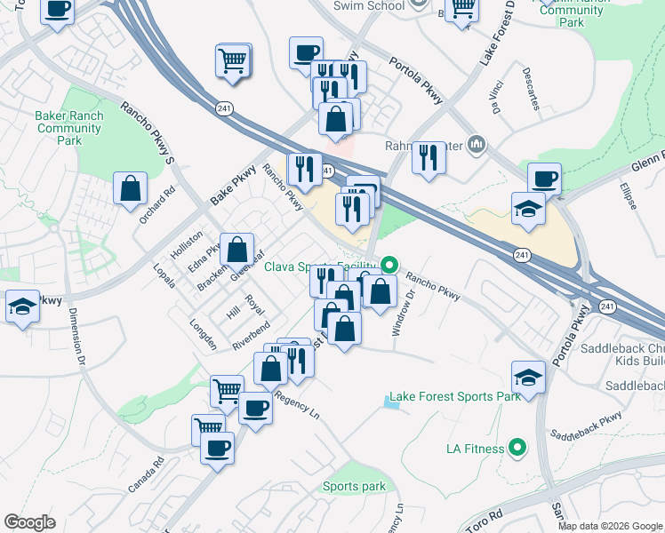 map of restaurants, bars, coffee shops, grocery stores, and more near 440 Riverbend in Lake Forest