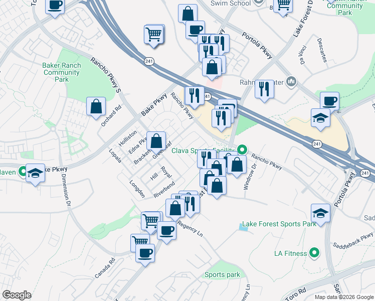 map of restaurants, bars, coffee shops, grocery stores, and more near 100 Walworth in Lake Forest