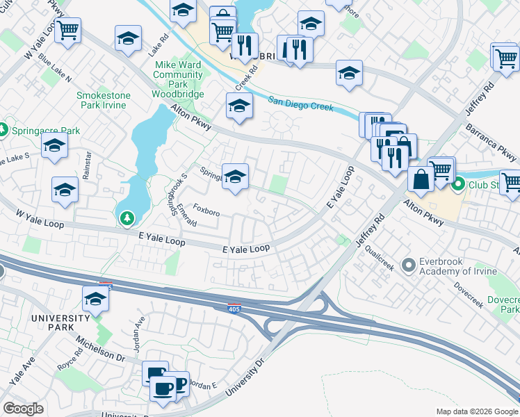 map of restaurants, bars, coffee shops, grocery stores, and more near in Irvine