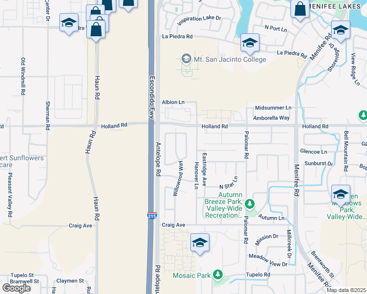 map of restaurants, bars, coffee shops, grocery stores, and more near 31085 Green Forest Drive in Menifee