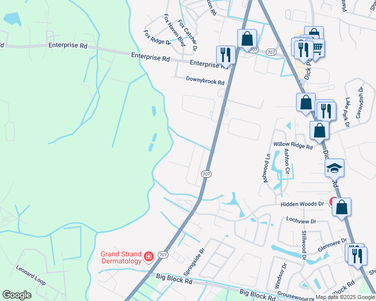 map of restaurants, bars, coffee shops, grocery stores, and more near 6920 South Carolina 707 in Myrtle Beach