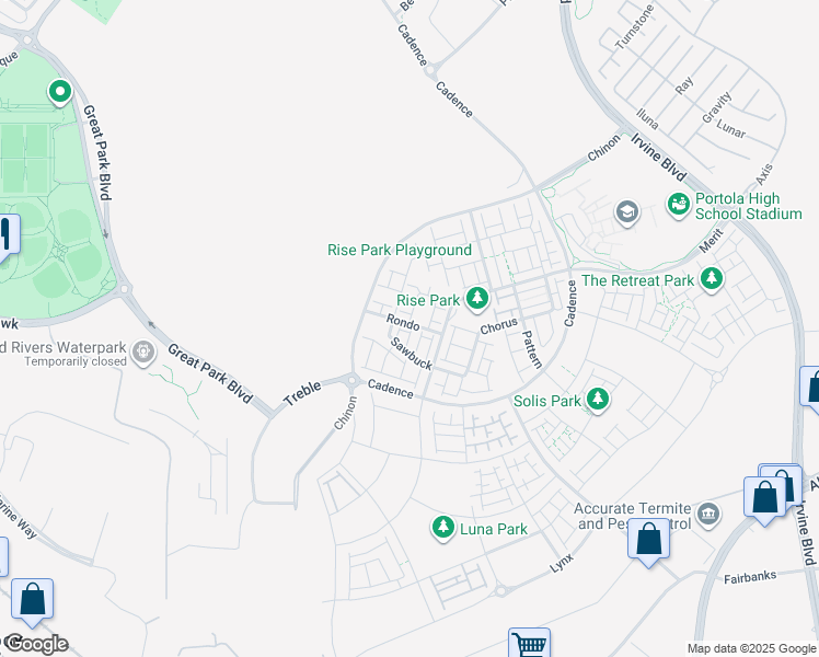 map of restaurants, bars, coffee shops, grocery stores, and more near 124 Rondo in Irvine