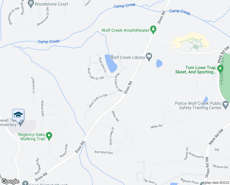 map of restaurants, bars, coffee shops, grocery stores, and more near 3245 Wolf Club Lane Southwest in Atlanta