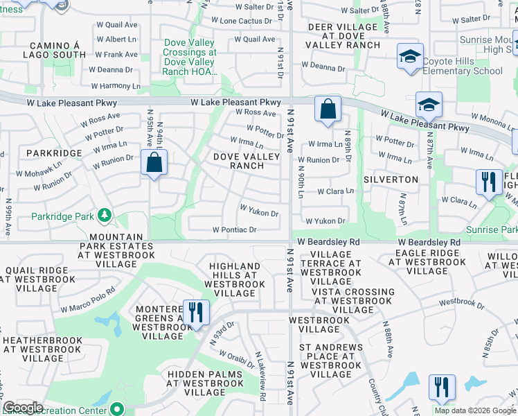 map of restaurants, bars, coffee shops, grocery stores, and more near 9218 West Yukon Drive in Peoria