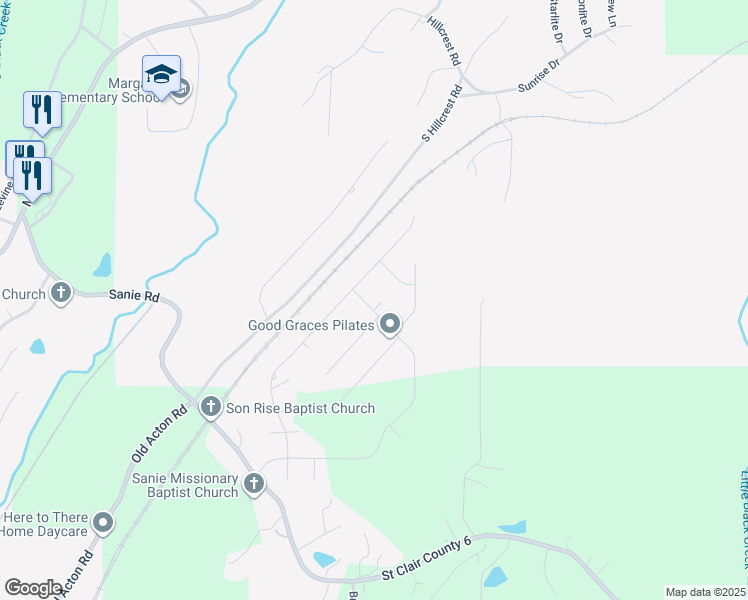 map of restaurants, bars, coffee shops, grocery stores, and more near 15 Ridgefield Lane in Odenville