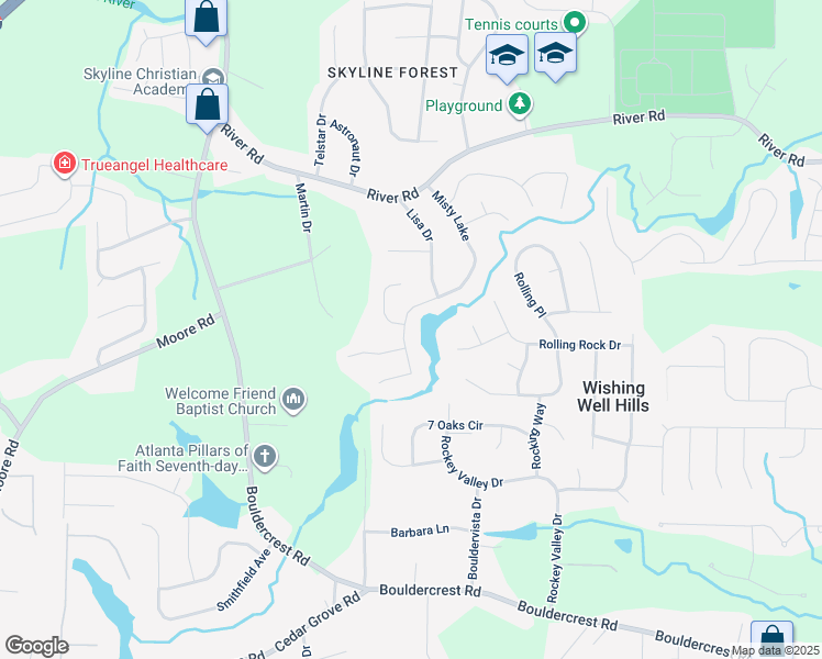 map of restaurants, bars, coffee shops, grocery stores, and more near 3912 Misty Lake in Ellenwood