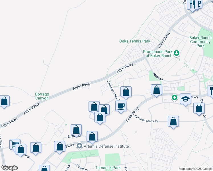 map of restaurants, bars, coffee shops, grocery stores, and more near 122 Encantador in Lake Forest
