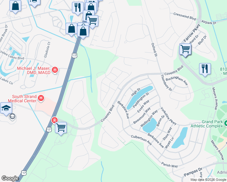 map of restaurants, bars, coffee shops, grocery stores, and more near 2387 Heritage Loop in Myrtle Beach