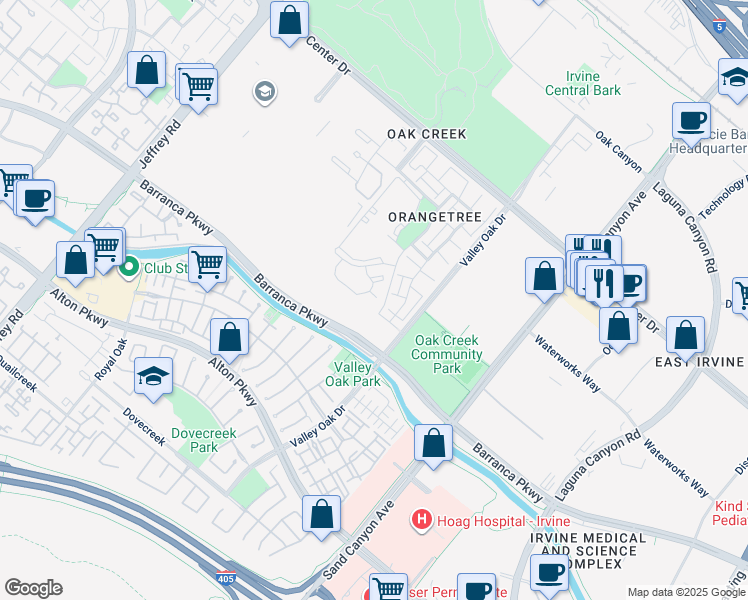map of restaurants, bars, coffee shops, grocery stores, and more near 268 Lemon Grove in Irvine