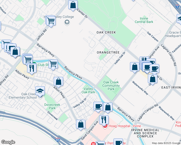 map of restaurants, bars, coffee shops, grocery stores, and more near 344 Apricot Drive in Irvine