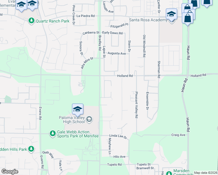 map of restaurants, bars, coffee shops, grocery stores, and more near 27037 Maltese Way in Menifee