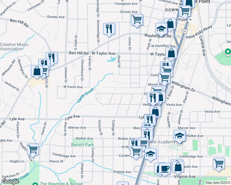 map of restaurants, bars, coffee shops, grocery stores, and more near 1919 Dunlap Avenue in East Point