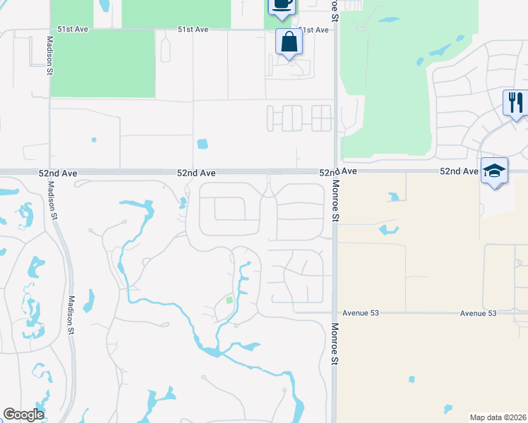 map of restaurants, bars, coffee shops, grocery stores, and more near 52290 Silver Star Trail in La Quinta