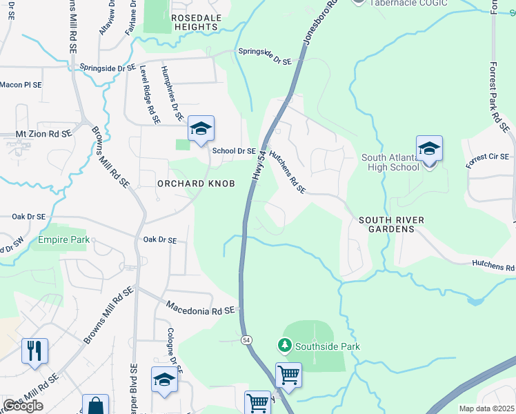 map of restaurants, bars, coffee shops, grocery stores, and more near 495 Hancock Dr SE in Atlanta