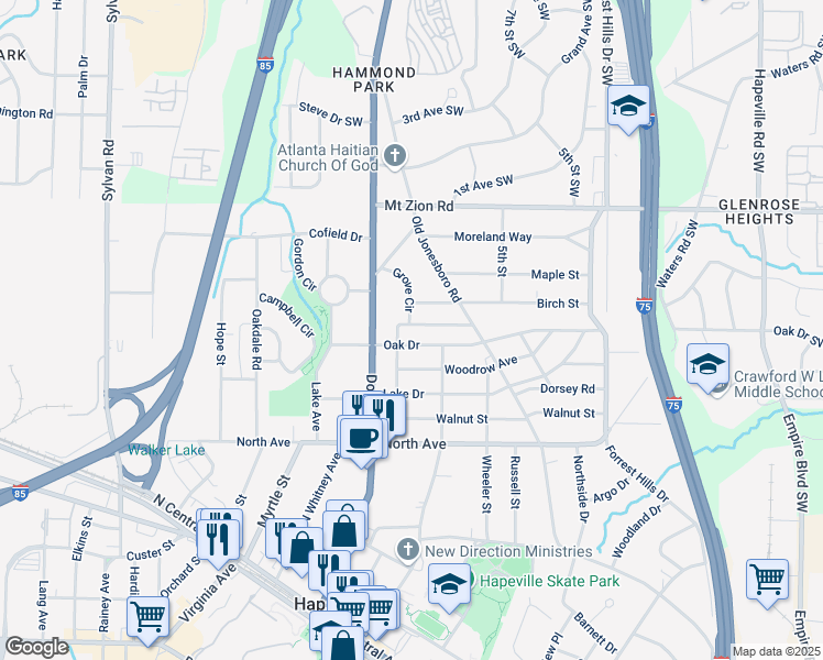 map of restaurants, bars, coffee shops, grocery stores, and more near 3116 Jackson Street in Atlanta