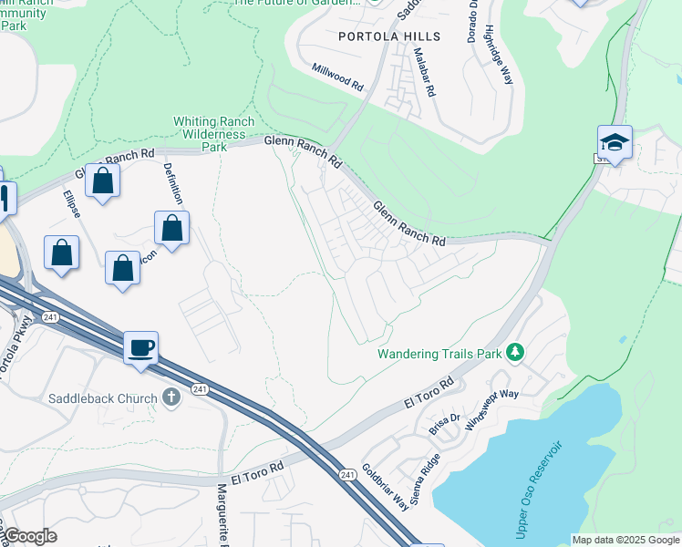 map of restaurants, bars, coffee shops, grocery stores, and more near 1314 Viejo Hills Drive in Trabuco Canyon