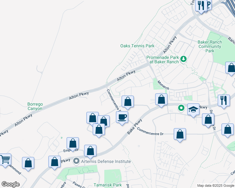 map of restaurants, bars, coffee shops, grocery stores, and more near 53 Goldenrod in Lake Forest