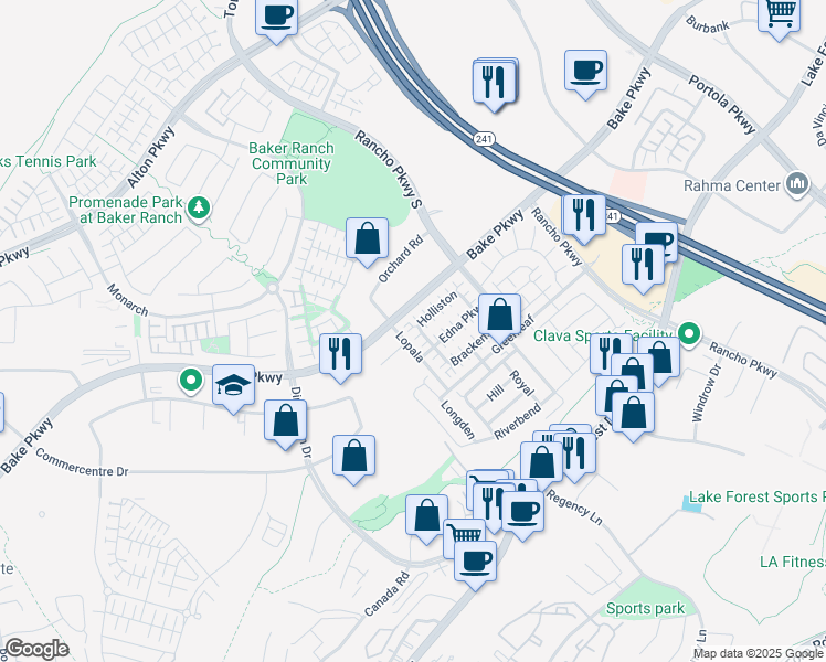 map of restaurants, bars, coffee shops, grocery stores, and more near 151 Fremont in Lake Forest