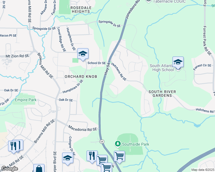 map of restaurants, bars, coffee shops, grocery stores, and more near 495 Hancock Dr SE in Atlanta