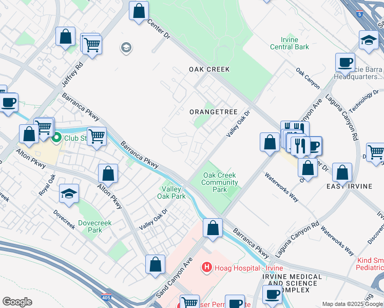 map of restaurants, bars, coffee shops, grocery stores, and more near 9 Orchard in Irvine