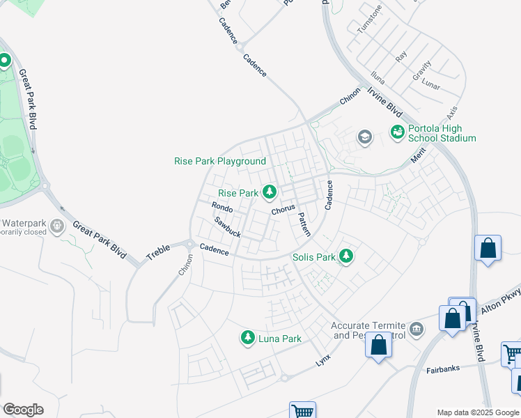 map of restaurants, bars, coffee shops, grocery stores, and more near 259 Chorus in Irvine