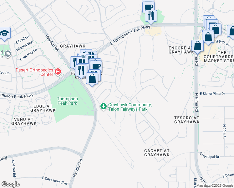 map of restaurants, bars, coffee shops, grocery stores, and more near 8294 East Buteo Drive in Scottsdale